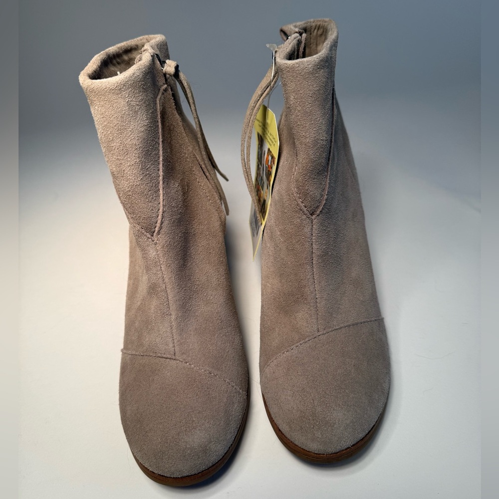 TOMS Lunata Suede Ankle Booties Desert Taupe Tan Block Heel Size 7 Western Boho - Picture 9 of 11